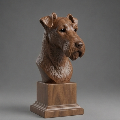 Busto Wire Fox Terrier — fundo madeira escura