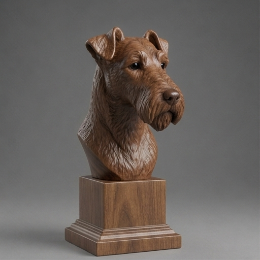 Busto Wire Fox Terrier — fundo madeira escura