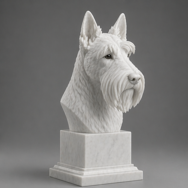 Busto Decorativo Scottish Terrier Personalizado | Escultura Artesanal em 7 Materiais (da sua escolha)