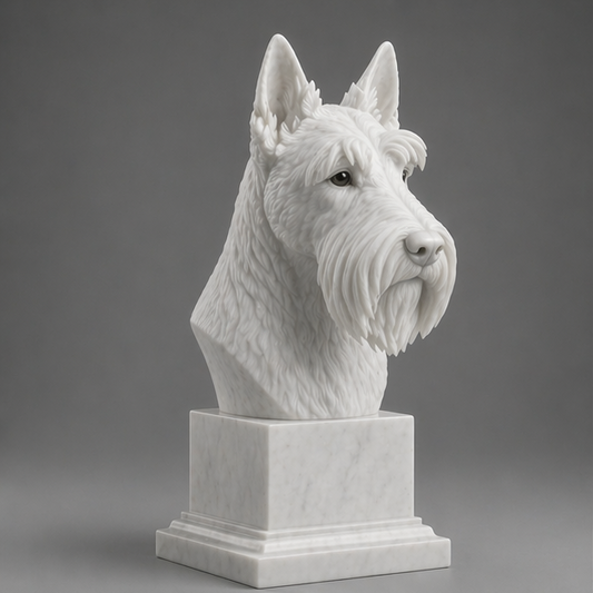 Busto Decorativo Scottish Terrier Personalizado | Escultura Artesanal em 7 Materiais (da sua escolha)