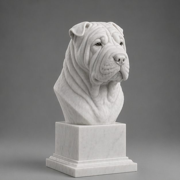 Busto Decorativo Shar Pei Personalizado | Escultura Artesanal em 7 Materiais (da sua escolha)