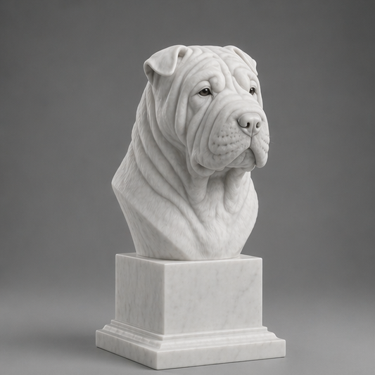 Busto Decorativo Shar Pei Personalizado | Escultura Artesanal em 7 Materiais (da sua escolha)