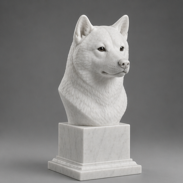 Busto Decorativo Shiba Inu Personalizado | Escultura Artesanal em 7 Materiais (da sua escolha)