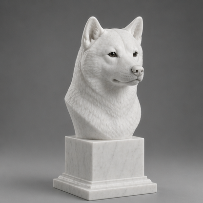 Busto Decorativo Shiba Inu Personalizado | Escultura Artesanal em 7 Materiais (da sua escolha)