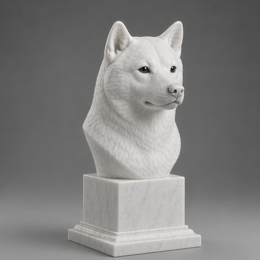 Busto Decorativo Shiba Inu Personalizado | Escultura Artesanal em 7 Materiais (da sua escolha)