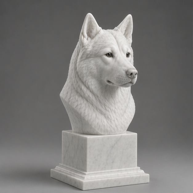 Busto Decorativo Husky Siberiano Personalizado | Escultura Artesanal em 7 Materiais (da sua escolha)