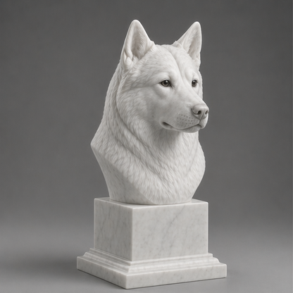 Busto Decorativo Husky Siberiano Personalizado | Escultura Artesanal em 7 Materiais (da sua escolha)