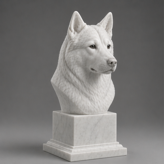 Busto Decorativo Husky Siberiano Personalizado | Escultura Artesanal em 7 Materiais (da sua escolha)