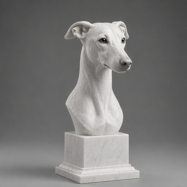 Busto Decorativo Whippet Personalizado | Escultura Artesanal em 7 Materiais (da sua escolha)