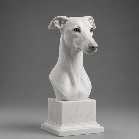 Busto Decorativo Whippet Personalizado | Escultura Artesanal em 7 Materiais (da sua escolha)