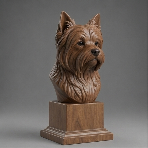Busto West Highland White Terrier — fundo madeira escura