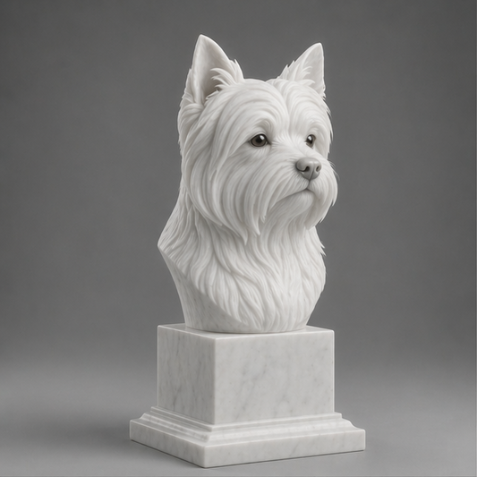 Busto Decorativo Yorkshire Terrier Personalizado | Escultura Artesanal em 7 Materiais (da sua escolha)