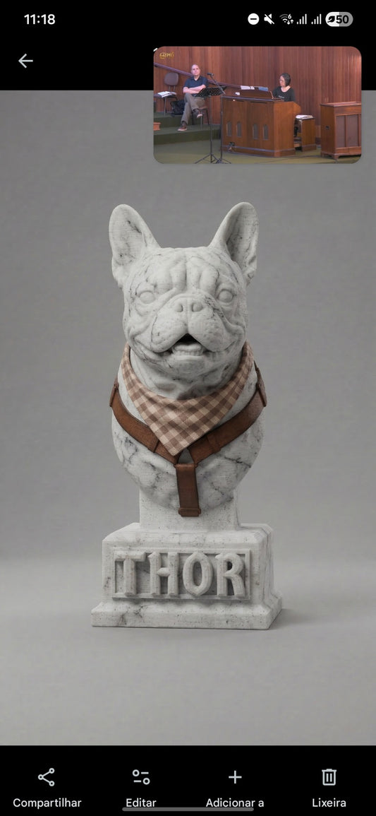 Busto de cachorro personalizado - Thor, bulldog francês em mármore branco