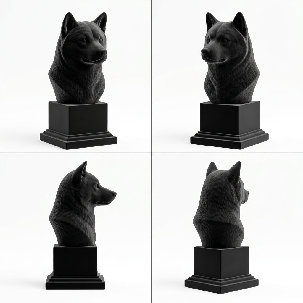 Busto Shiba Inu — fundo preto