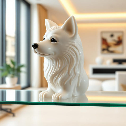 Busto Spitz Japonês em alabastro branco
