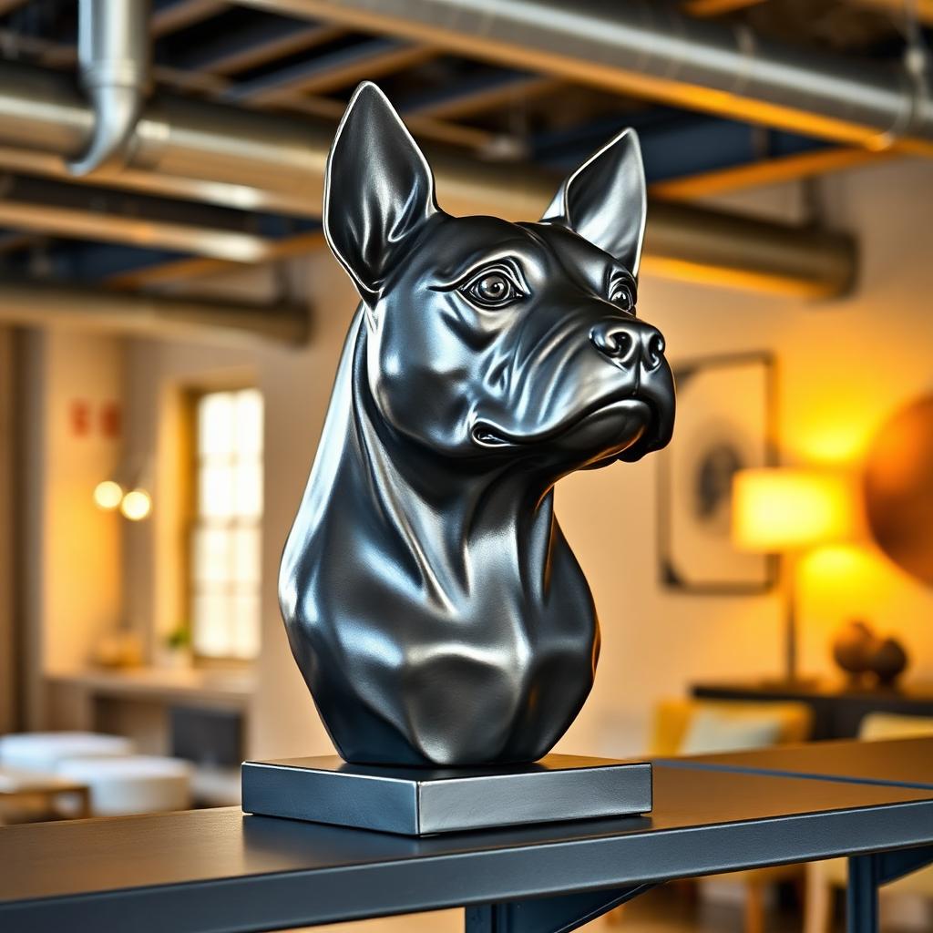 Busto Staffordshire Bull Terrier em aço gunmetal